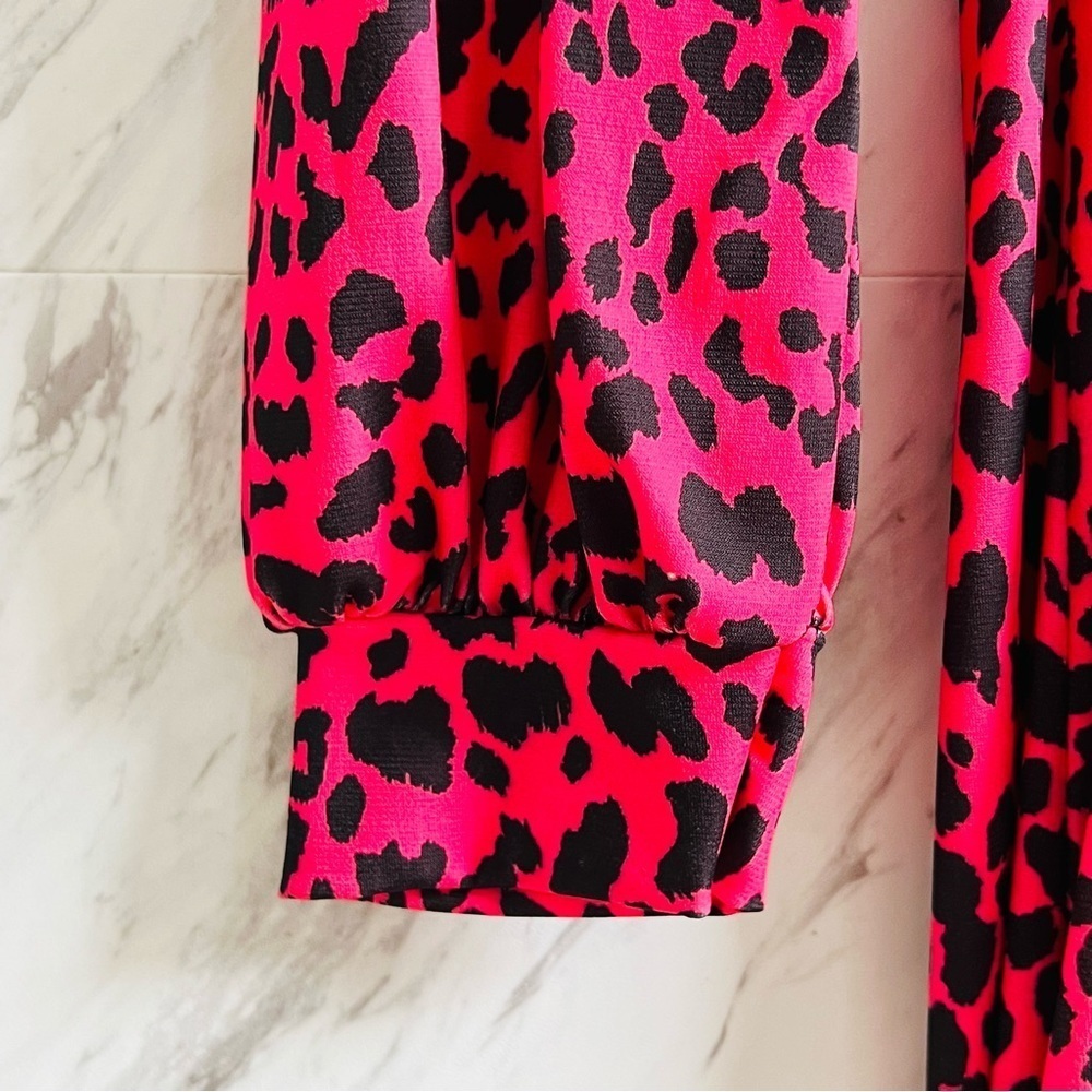 Nasty Gal Animal Instincts Leopard Print Puff Balloon Stretch Midi Dress 2 - Picture 4 of 10